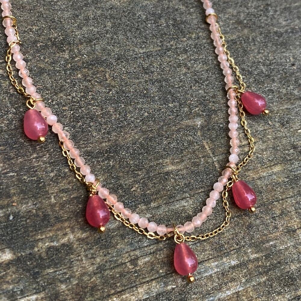 NEW Stone & Crystal Double-Strand Necklace